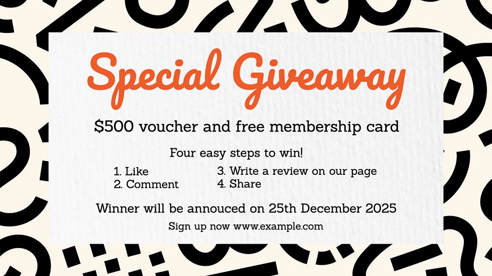 Special giveaway blog banner template, editable text