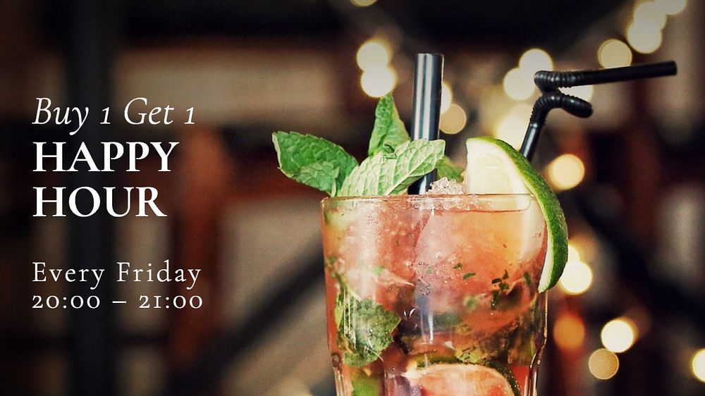 Happy hour blog banner template, editable text