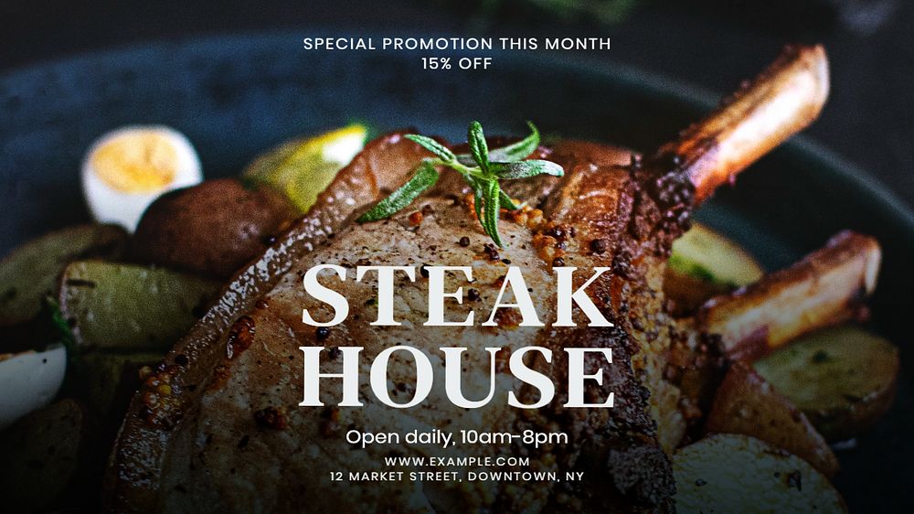 Steakhouse restaurant  blog banner template, editable text