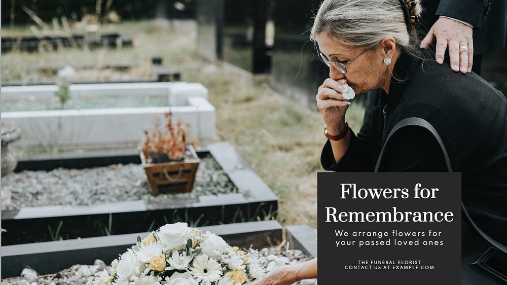 Funeral flowers  blog banner template, editable text