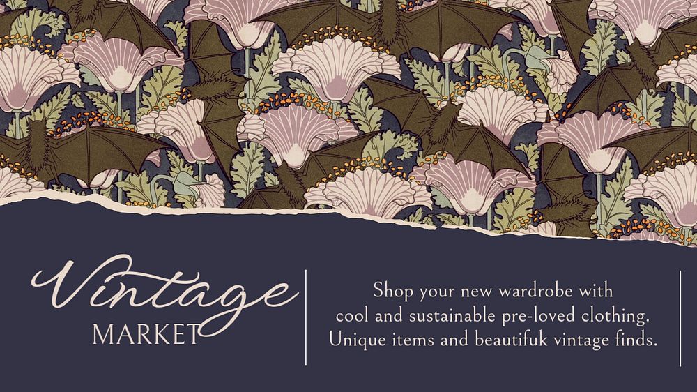 Vintage market Powerpointpresentation template, aesthetic floral pattern, famous Maurice Pillard Verneuil artwork remixed by…