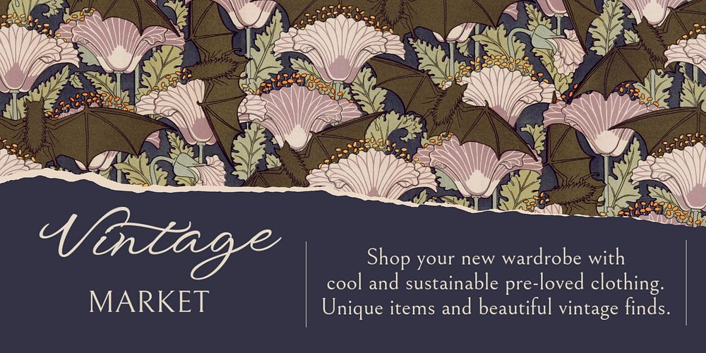 Vintage market Twitter post template, aesthetic floral pattern, famous Maurice Pillard Verneuil artwork remixed by rawpixel