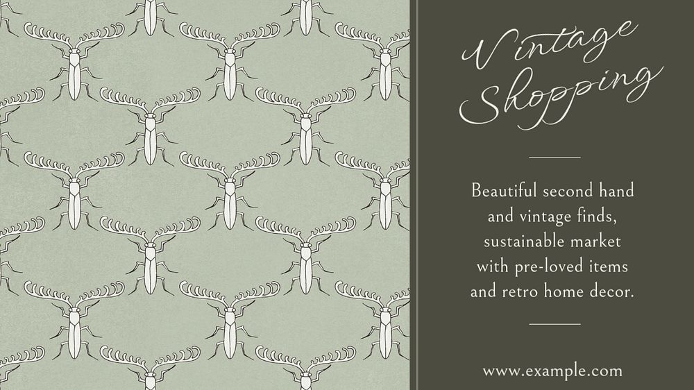 Vintage shopping ppt presentation template, green bug pattern, famous Maurice Pillard Verneuil artwork remixed by rawpixel