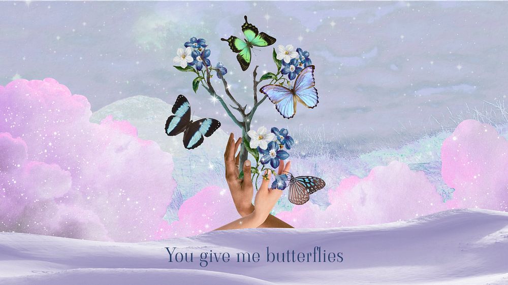 Butterflies collage art quote template, surreal design