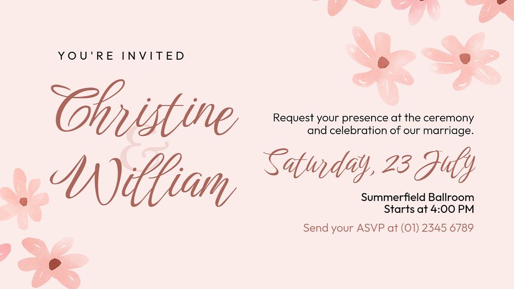 Floral wedding presentation template, pink Spring aesthetic