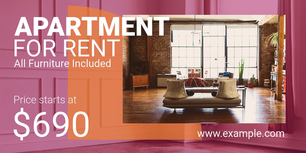 Apartment rental Twitter ad template, editable text