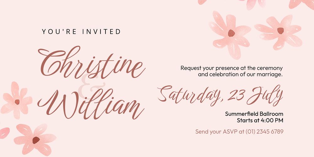 Floral wedding Twitter post template, pink Spring aesthetic