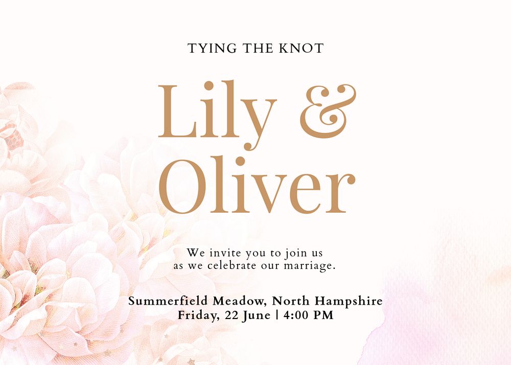 Pink wedding invitation card template, flower aesthetic landscape design