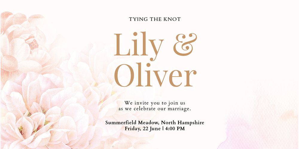 Pink wedding Twitter post template, flower aesthetic