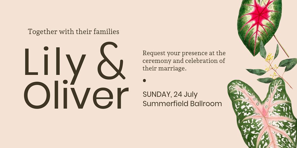 Botanical wedding Twitter post template, aesthetic design