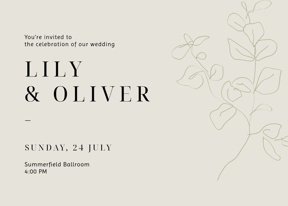 Minimal wedding Invitation card template, line art landscape design