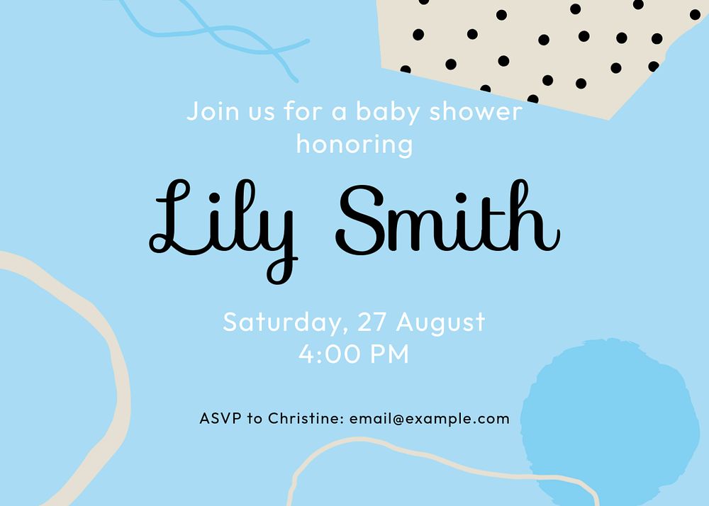 Blue memphis baby shower template, cute invitation card