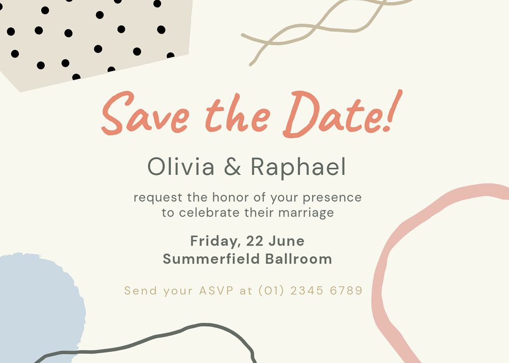 Memphis wedding Invitation card template, cute pastel landscape design