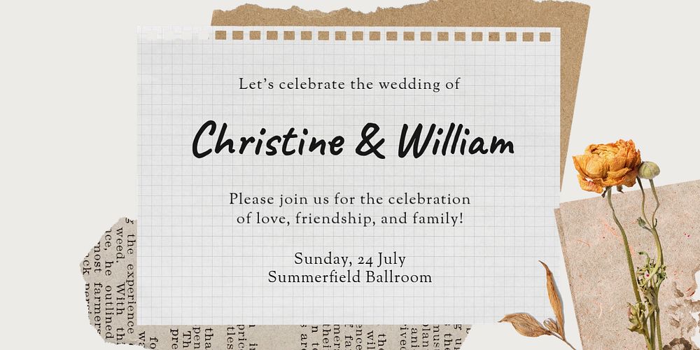 Autumn wedding Twitter ad template, aesthetic paper collage