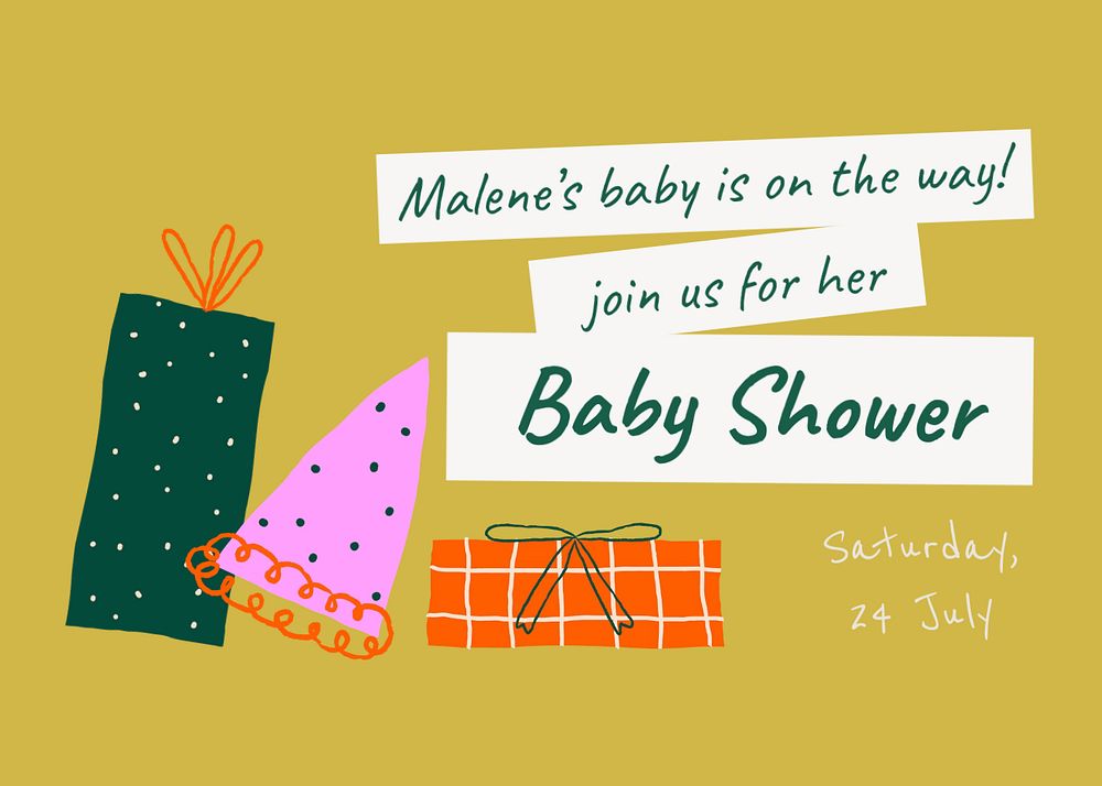 Cute baby shower template, doodle invitation card