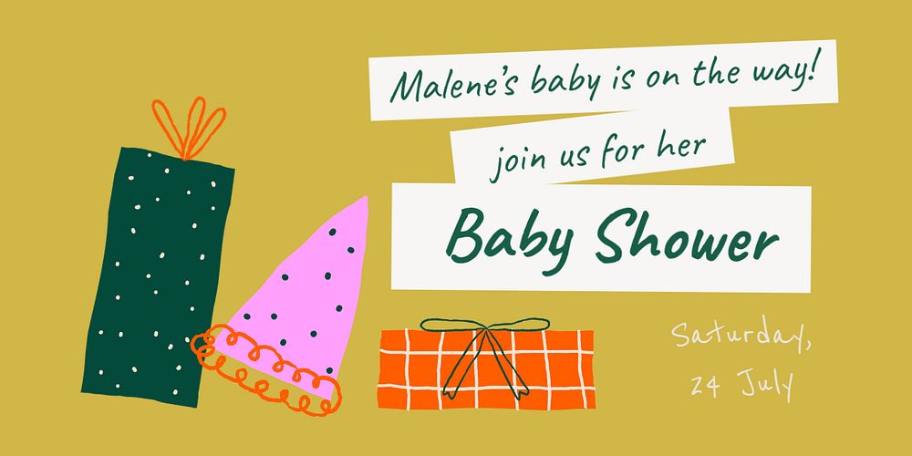 Cute baby shower template, doodle Twitter ad