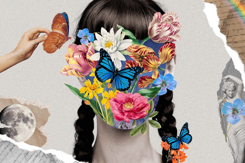 Abstract woman portrait background, surreal remixed media