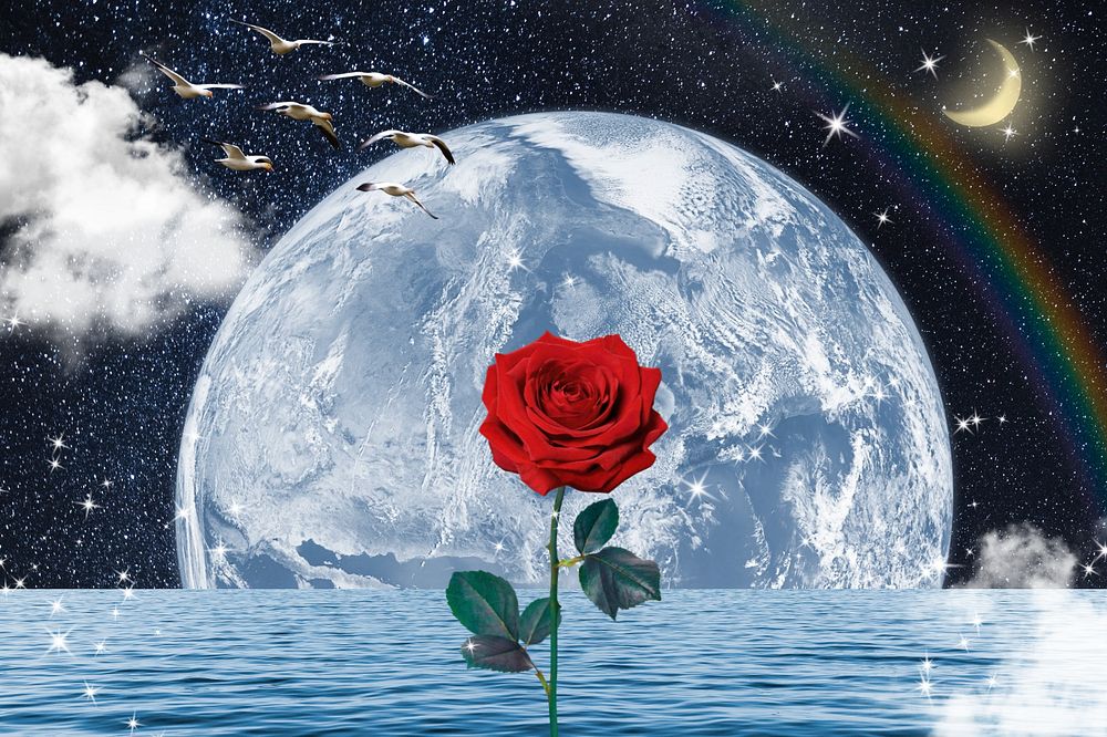 Fantasy ocean rose background, nature aesthetic surreal collage