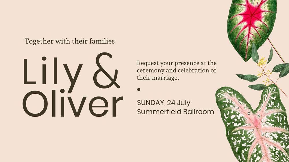 Botanical wedding PowerPoint presentation template, aesthetic design