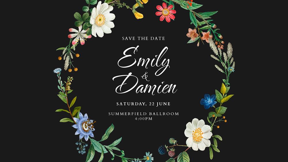 Floral wedding PowerPoint presentation template, celebration event