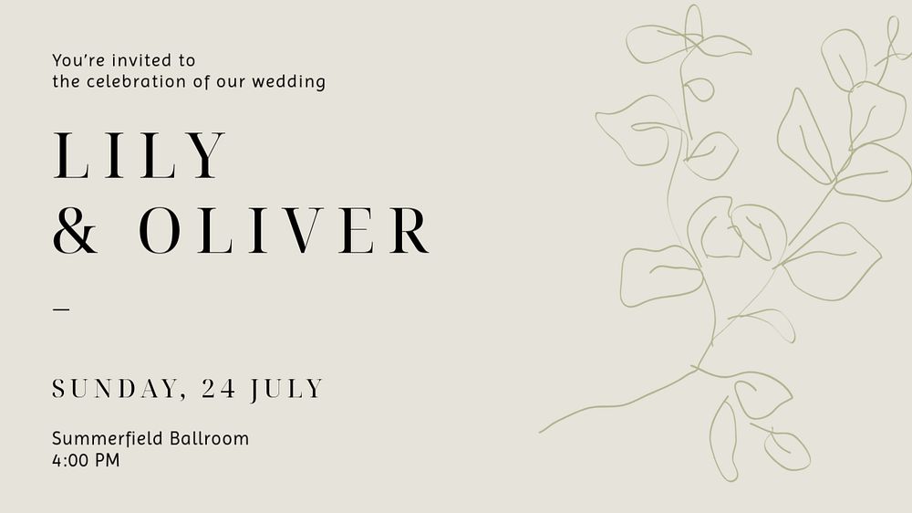 Minimal wedding PowerPoint presentation template, line art design