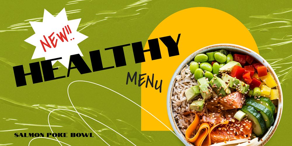 Healthy food Twitter post template, green & yellow design 