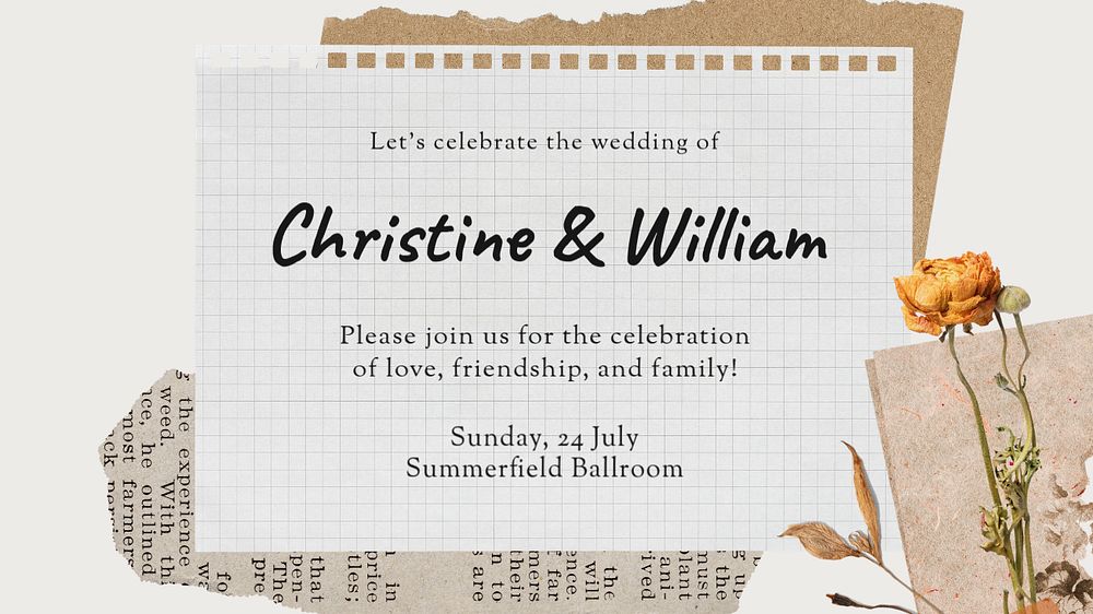 Autumn wedding PowerPoint presentation template, aesthetic paper collage