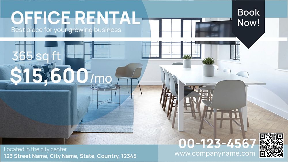 Office rental Powerpoint presentation template, editable advertisement