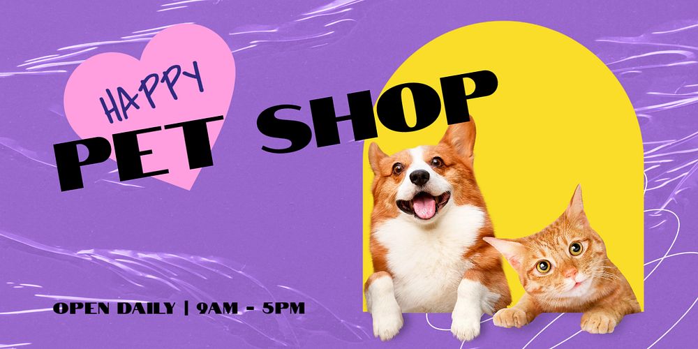 Pet shop Twitter post template, dog & cat photo 