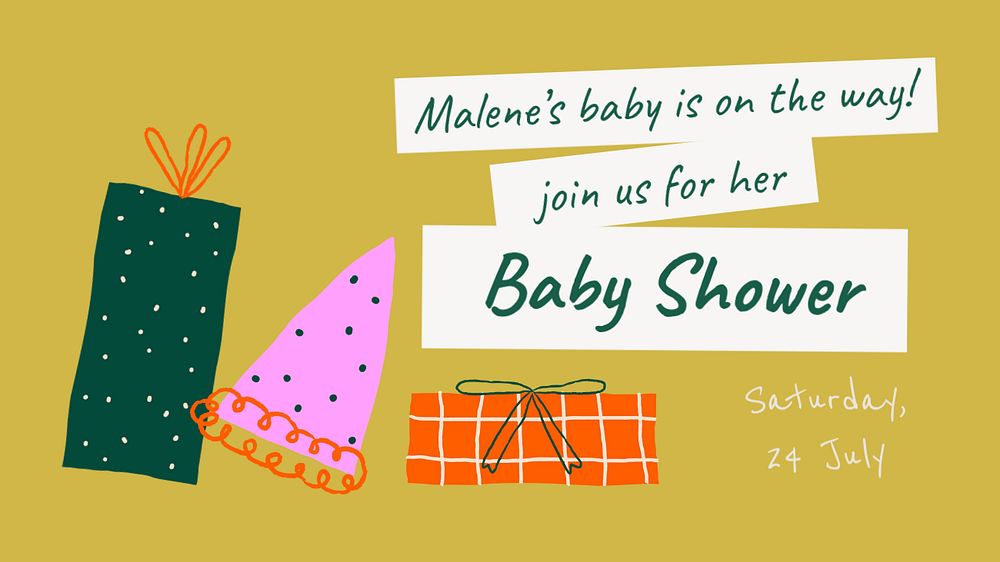 Cute baby shower template, doodle presentation slide