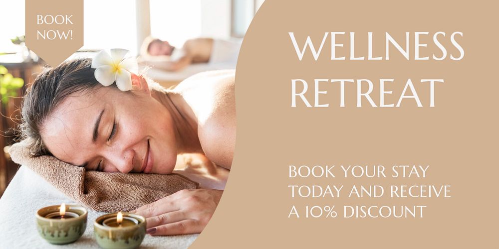 Wellness retreat Twitter post template, editable text