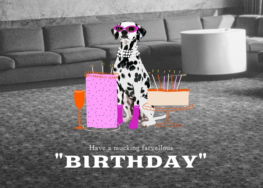 Dog birthday greeting card template, cute pet photo