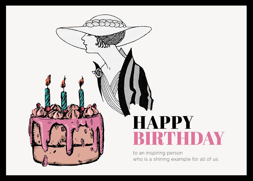 Vintage fashion greeting card template, birthday illustration
