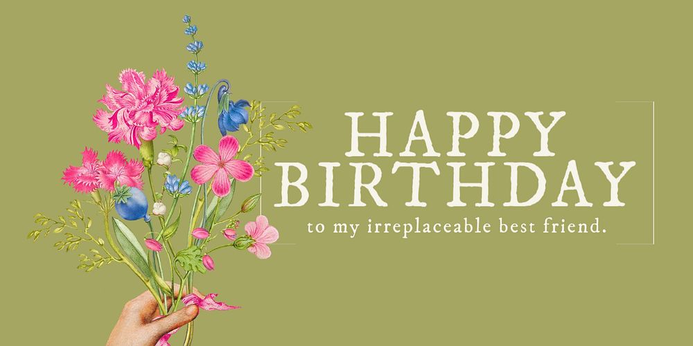 Vintage flower Twitter post template, birthday greeting card