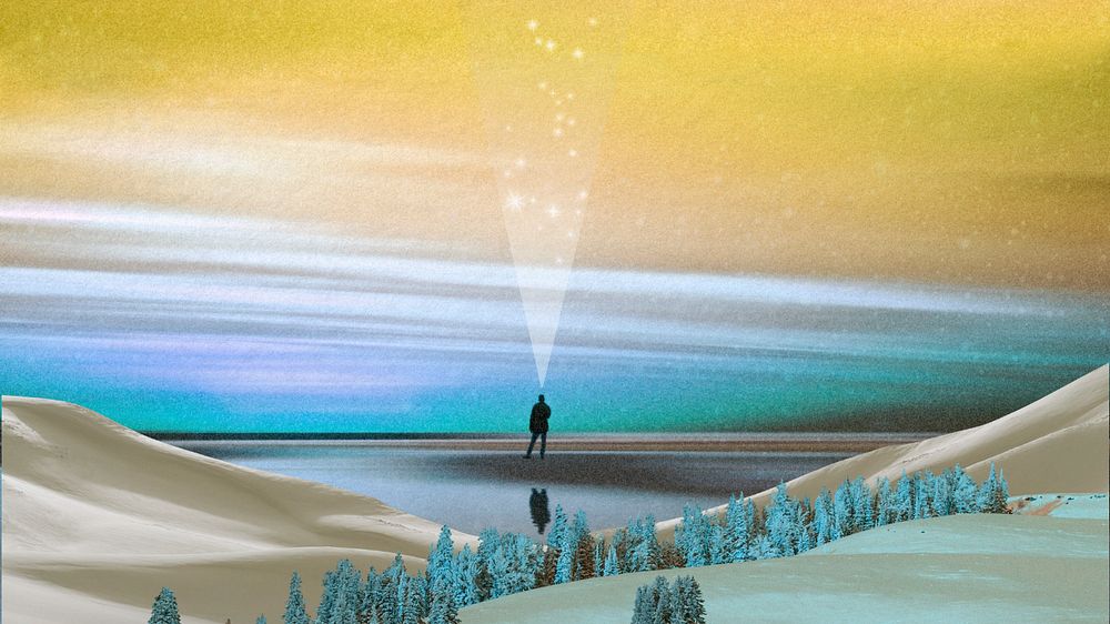Aesthetic sunset editable desktop wallpaper, surreal landscape design