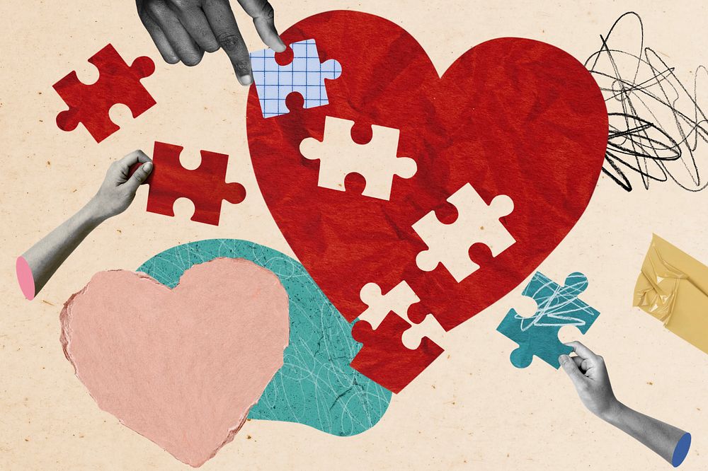 Heart puzzle background, mental health design, remix media design