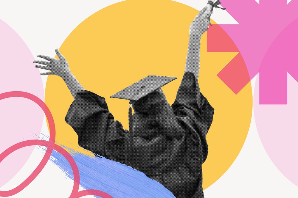 Female graduate collage element, education color pop design