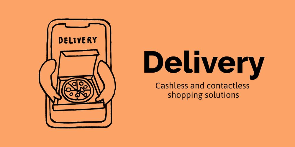 Food delivery Twitter post template, cute doodle 