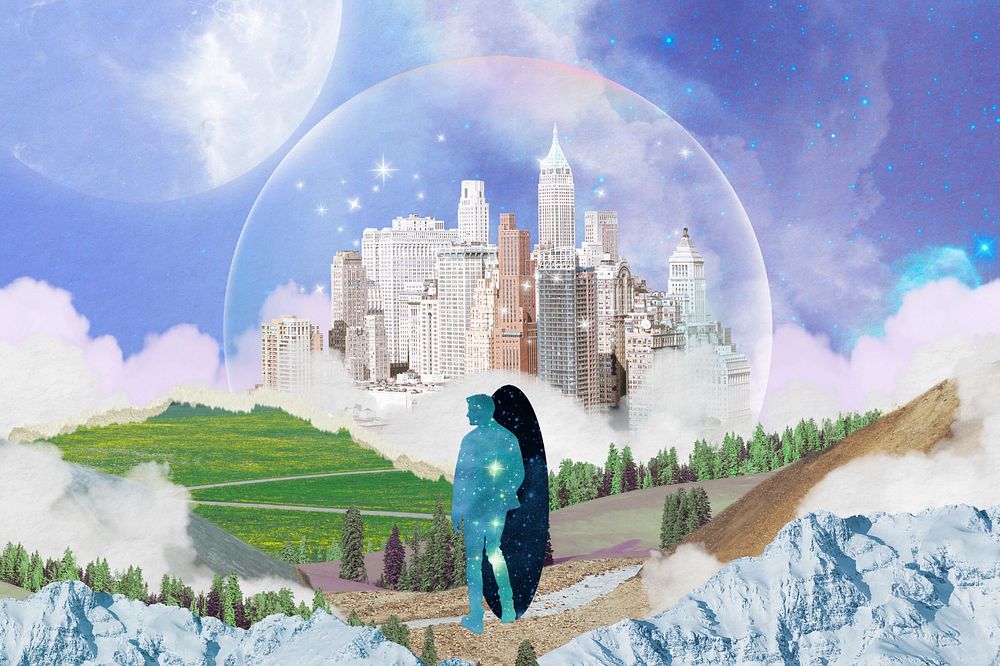 Surreal landscape editable background, heaven in sphere background