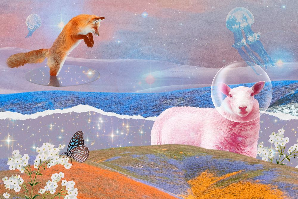 Animal surreal escapism editable background, aesthetic design