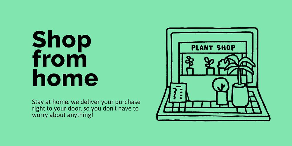 Online plant shop template, Twitter ad, cute doodle