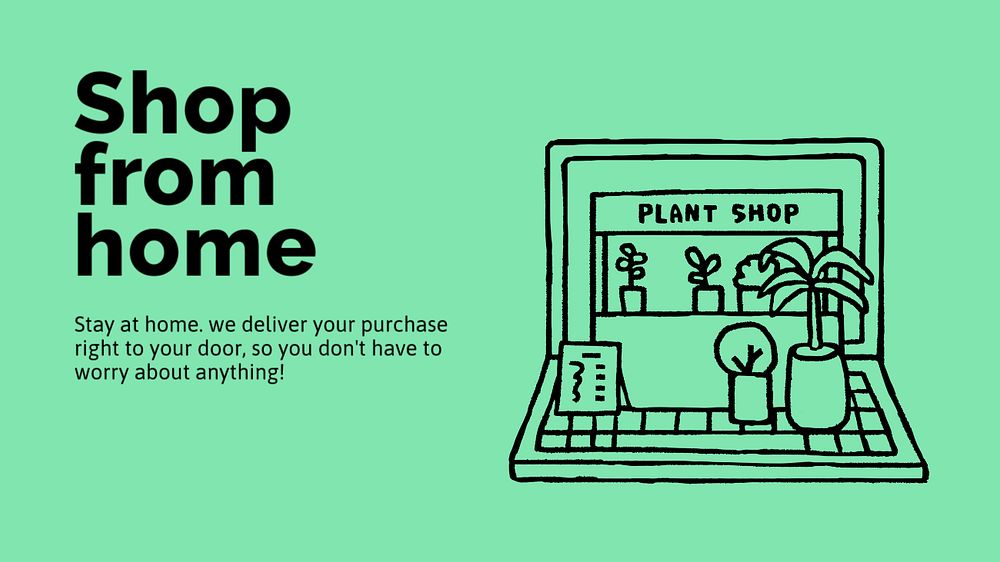 Online plant shop presentation template, cute doodle 