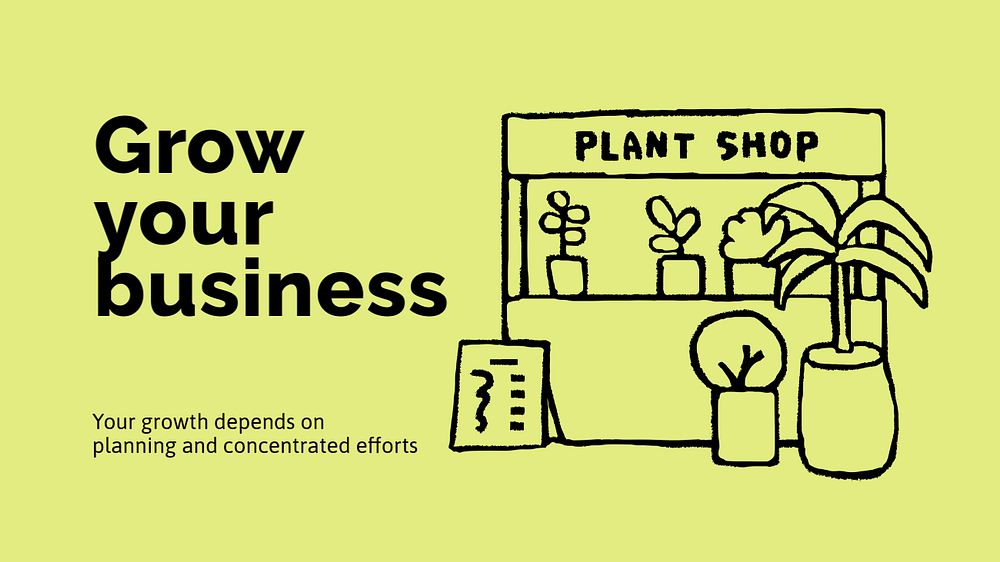 Plant shop Google Slide template, cute doodle 