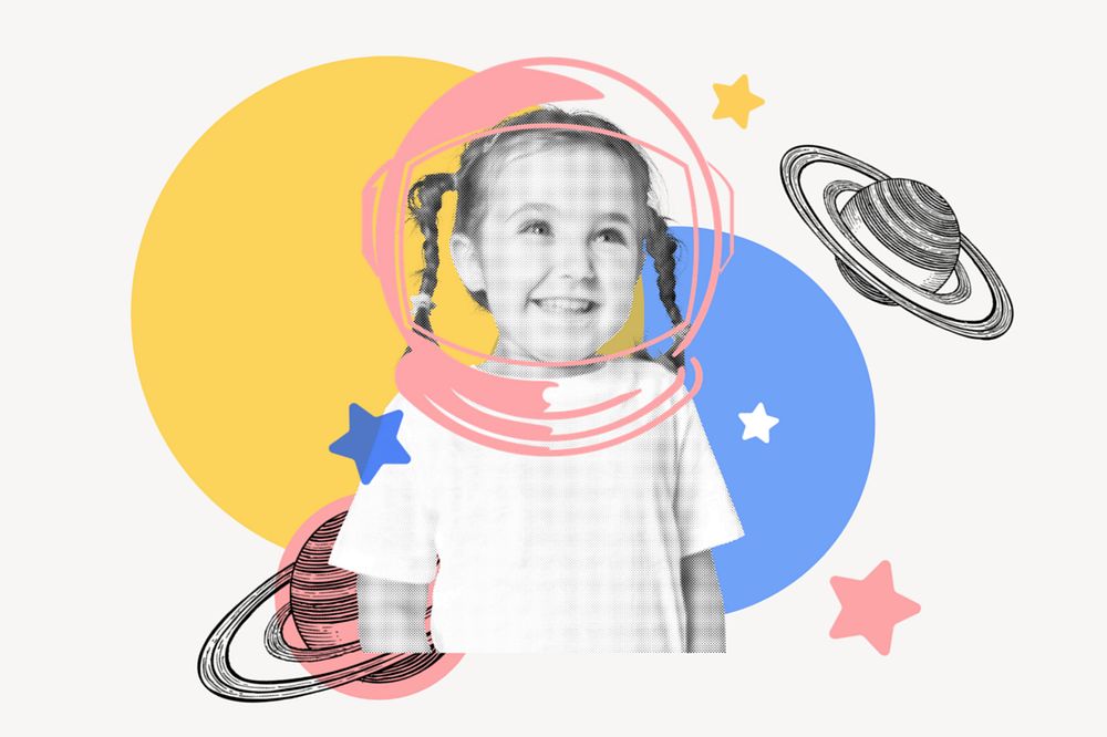 Kid astronaut collage element, education design