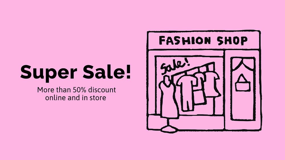 Fashion sale presentation template, cute doodle 