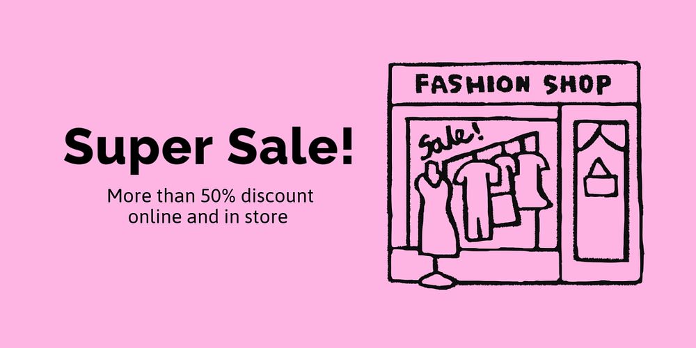 Fashion sale Twitter post template, cute doodle 