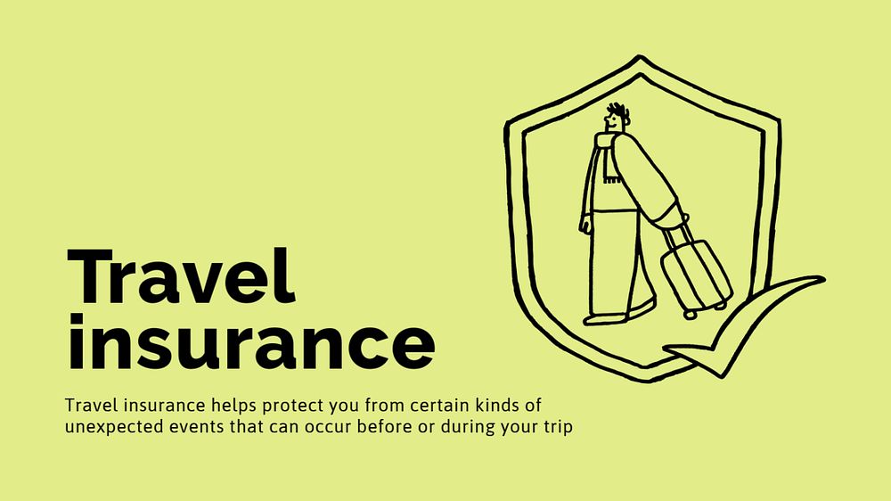 Travel insurance presentation template, cute doodle 