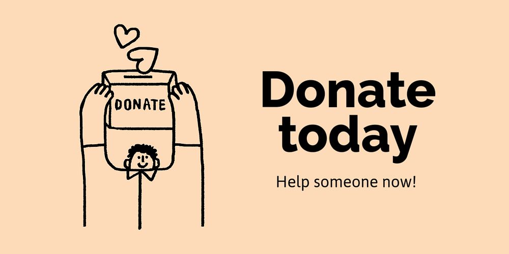 Donation Twitter post template, cute doodle 