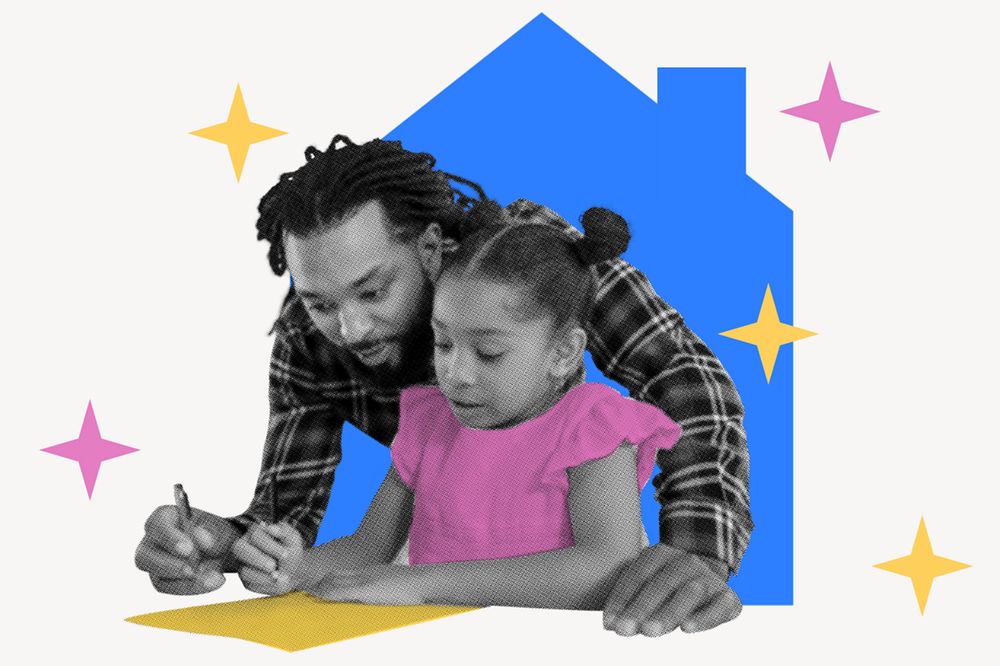 Homeschooling, retro education, Memphis illustration
