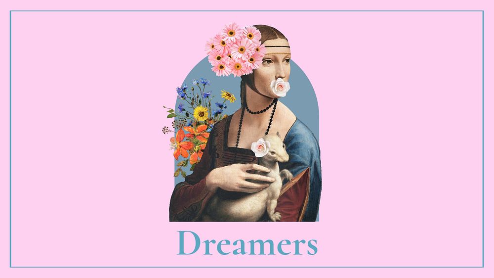 Presentation template, Lady with Ermine, Da Vinci's painting remixed by rawpixel